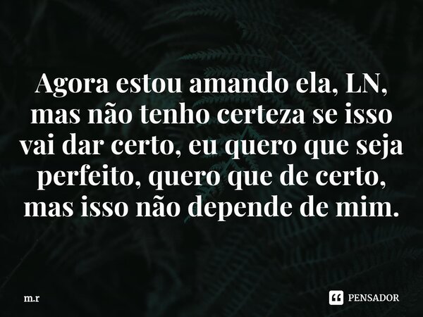 ⁠Agora estou amando ela, LN, mas não tenho certeza se isso vai dar certo, eu quero que seja perfeito, quero que de certo, mas isso não depende de mim.... Frase de m.r.