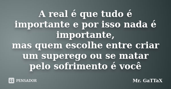 A real é que tudo é importante e por isso nada é importante, mas quem escolhe entre criar um superego ou se matar pelo sofrimento é você... Frase de Mr. GaTTaX.