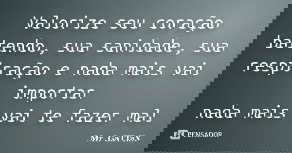 Valorize seu coração batendo, sua sanidade, sua respiração e nada mais vai importar nada mais vai te fazer mal... Frase de Mr. GaTTaX.