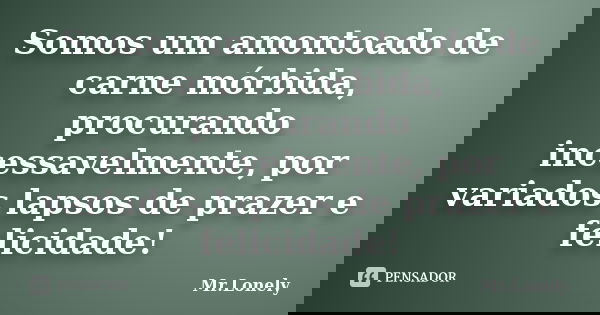 Somos um amontoado de carne mórbida, procurando incessavelmente, por variados lapsos de prazer e felicidade!... Frase de Mr.Lonely.