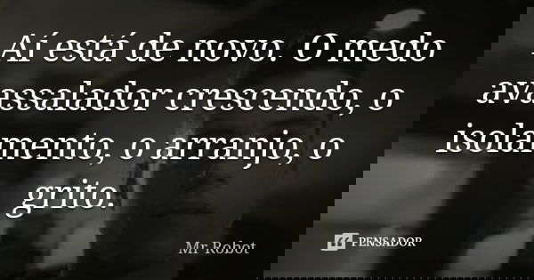 Aí está de novo. O medo avassalador crescendo, o isolamento, o arranjo, o grito.... Frase de Mr.Robot.