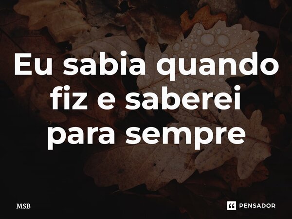 ⁠Eu sabia quando fiz e saberei para sempre... Frase de MSB.