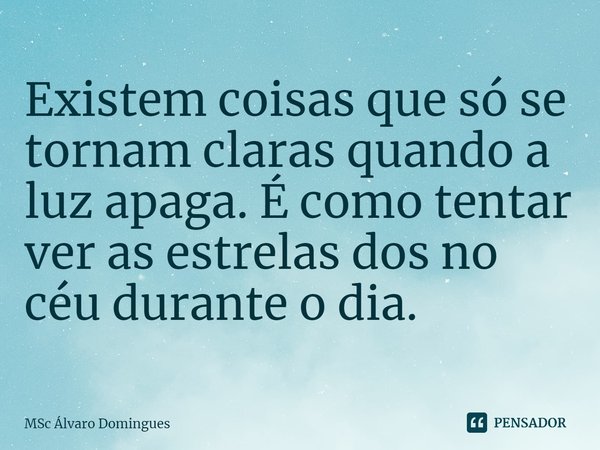 Existem coisas que só se tornam claras quando a luz apaga. É como tentar ver as estrelas dos no céu durante o dia.⁠... Frase de MSc Álvaro Domingues.