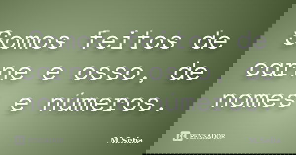 Somos feitos de carne e osso, de nomes e números.... Frase de M.Seba.