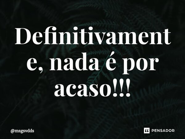 ⁠Definitivamente, nada é por acaso!!!... Frase de msgsvdds.