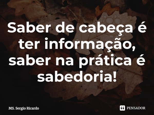 ⁠Saber de cabeça é ter informação, saber na prática é sabedoria!... Frase de MS. Sergio Ricardo.
