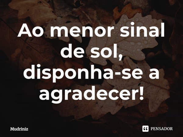 ⁠Ao menor sinal de sol, disponha-se a agradecer!... Frase de Mudriniz.