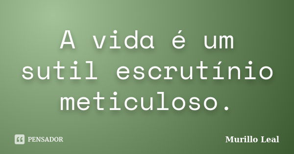 A vida é um sutil escrutínio meticuloso.... Frase de Murillo Leal.