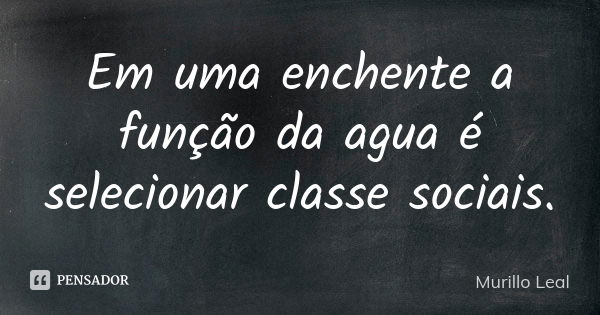 Em uma enchente a função da agua é selecionar classe sociais.... Frase de Murillo Leal.