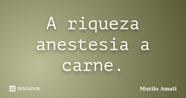 A riqueza anestesia a carne.... Frase de Murilo Amati.