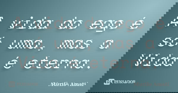 A vida do ego é só uma, mas a Vida é eterna.... Frase de Murilo Amati.
