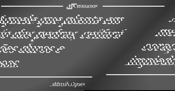 Aquele que planta em meio das pedras, ceifará corações duros e impiedosos.... Frase de Murilo Lopes.