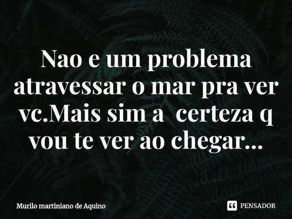 ⁠Nao e um problema atravessar o mar pra ver vc.Mais sim a certeza q vou te ver ao chegar...... Frase de Murilo martiniano de Aquino.