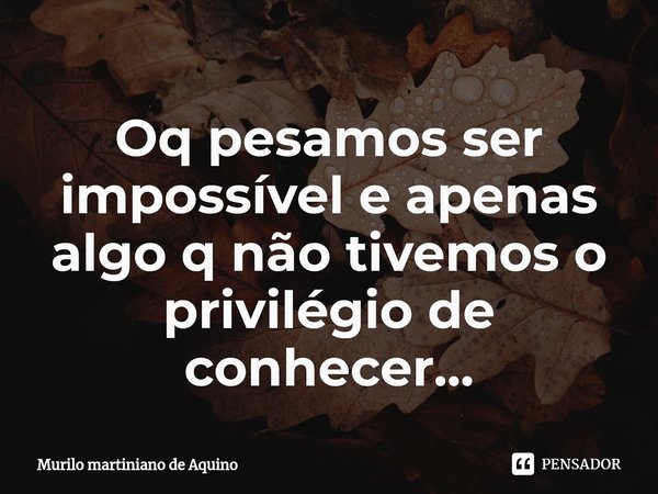 ⁠Oq pesamos ser impossível e apenas algo q não tivemos o privilégio de conhecer...... Frase de Murilo martiniano de Aquino.