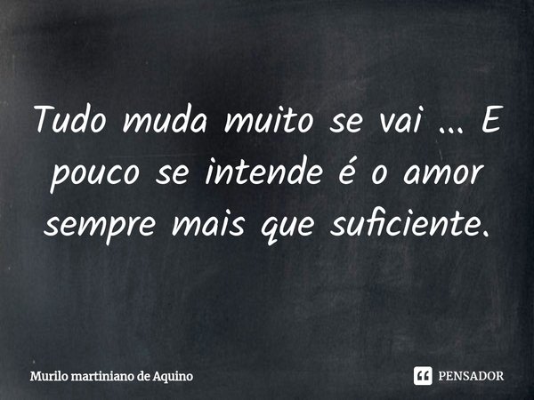 ⁠Tudo muda muito se vai ... E pouco se intende é o amor sempre mais que suficiente.... Frase de Murilo martiniano de Aquino.