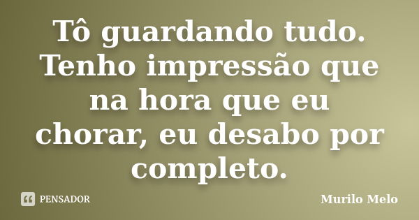 Tô guardando tudo. Tenho impressão que na hora que eu chorar, eu desabo por completo.... Frase de Murilo Melo.