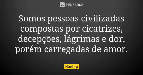 Somos pessoas civilizadas compostas por cicatrizes, decepções, lágrimas e dor, porém carregadas de amor.... Frase de Nael Jp.