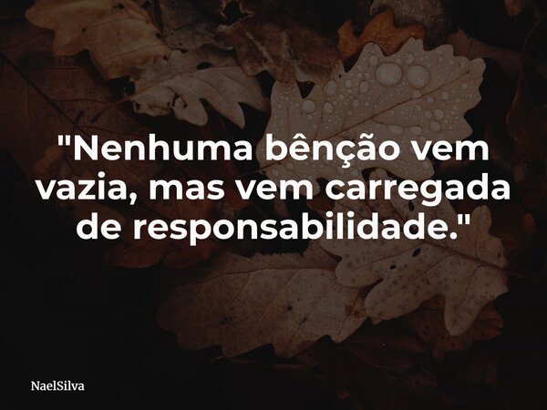 "Nenhuma bênção vem vazia, mas vem carregada de responsabilidade."... Frase de NaelSilva.