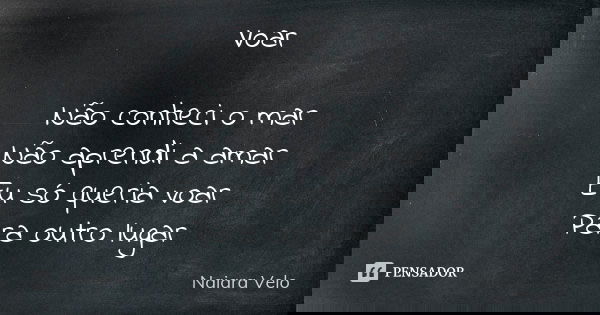 Voar Não conheci o mar Não aprendi a amar Eu só queria voar Para outro lugar... Frase de Naiara Velo.