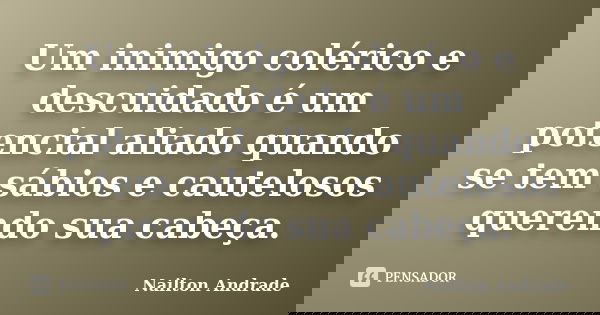 Um inimigo colérico e descuidado é um potencial aliado quando se tem sábios e cautelosos querendo sua cabeça.... Frase de Nailton Andrade.