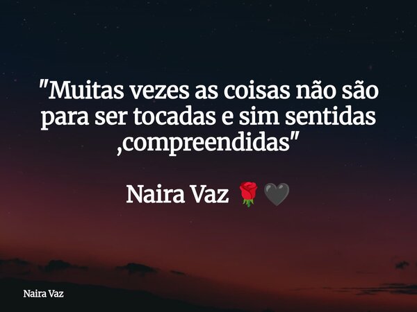 "Muitas vezes as coisas não são para ser tocadas e sim sentidas ,compreendidas" Naira Vaz 🌹🖤... Frase de Naira Vaz.