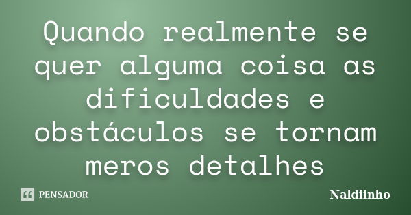 Quando realmente se quer alguma coisa as dificuldades e obstáculos se tornam meros detalhes... Frase de Naldiinho.