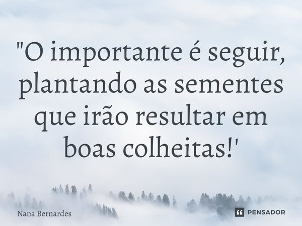 ⁠ "O importante é seguir, plantando as sementes que irão resultar em boas colheitas!'... Frase de Nana Bernardes.