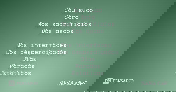 Sou suco Soro Nos sacrifícios Dos ascos Nas interfaces Dos desperdiçados Dias Parados Estáticos... Frase de NaNa Caê.