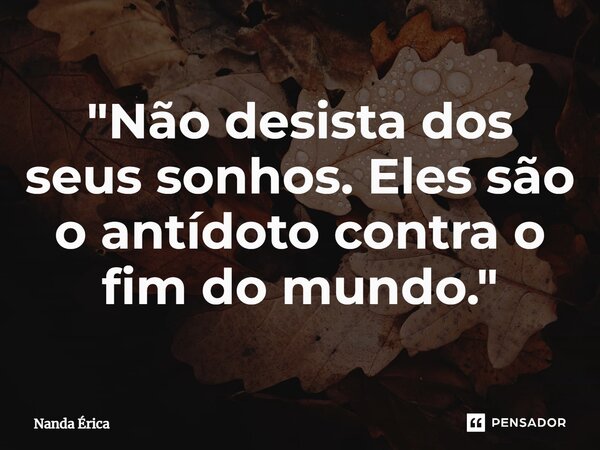 ⁠"Não desista dos seus sonhos. Eles são o antídoto contra o fim do mundo."... Frase de Nanda Erica.