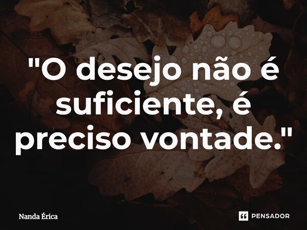 ⁠"O desejo não é suficiente, é preciso vontade."... Frase de Nanda Érica.