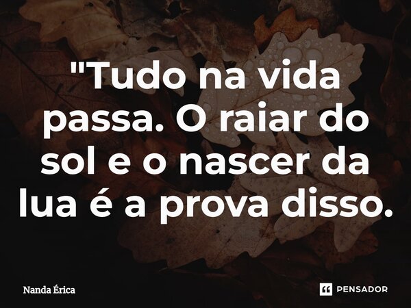 ⁠"Tudo na vida passa. O raiar do sol e o nascer da lua é a prova disso.... Frase de Nanda Erica.