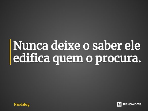 ⁠Nunca deixe o saber ele edifica quem o procura.... Frase de Nandabcg.