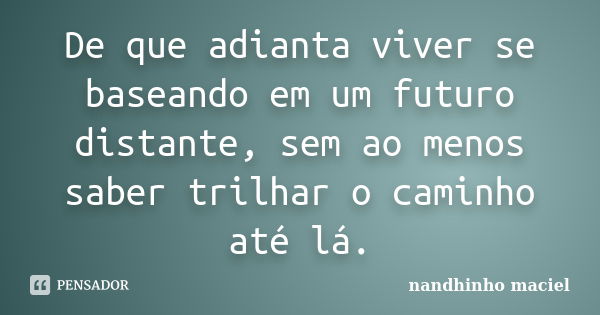 De que adianta viver se baseando em um futuro distante, sem ao menos saber trilhar o caminho até lá.... Frase de Nandhinho Maciel.