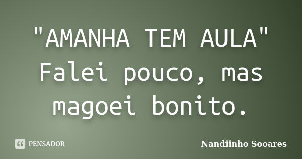 "AMANHA TEM AULA" Falei pouco, mas magoei bonito.... Frase de Nandiinho Sooares.