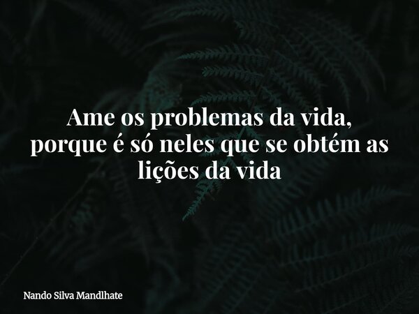 Ame os problemas da vida, porque é só neles que se obtém as lições da vida... Frase de Nando Silva Mandlhate.