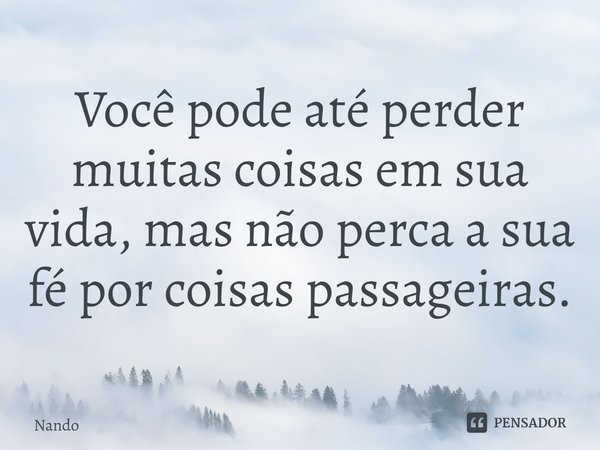 Você pode até perder muitas coisas em sua vida, mas não perca a sua fé por coisas passageiras.... Frase de Nando.