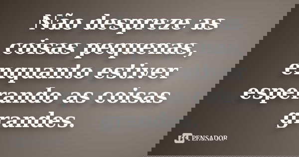 Não despreze as coisas pequenas, enquanto estiver esperando as coisas grandes.