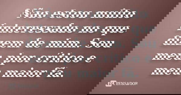 Não estou muito interessado no que dizem de mim. Sou meu pior crítico e meu maior fã.