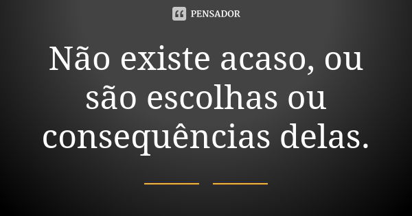 Não existe acaso, ou são escolhas ou consequências delas.