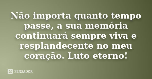 Não importa quanto tempo passe, a sua memória continuará sempre viva e resplandecente no meu coração. Luto eterno!