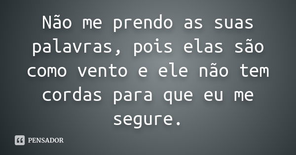 Não me prendo as suas palavras, pois elas são como vento e ele não tem cordas para que eu me segure.