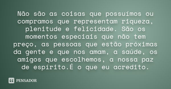 Não são as coisas que possuímos ou compramos que representam riqueza, plenitude e felicidade. São os momentos especiais que não tem preço, as pessoas que estão 