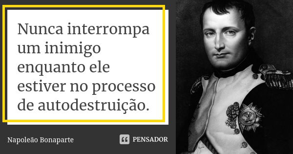 Nunca interrompa um inimigo enquanto ele estiver no processo de autodestruição.... Frase de Napoleão Bonaparte.