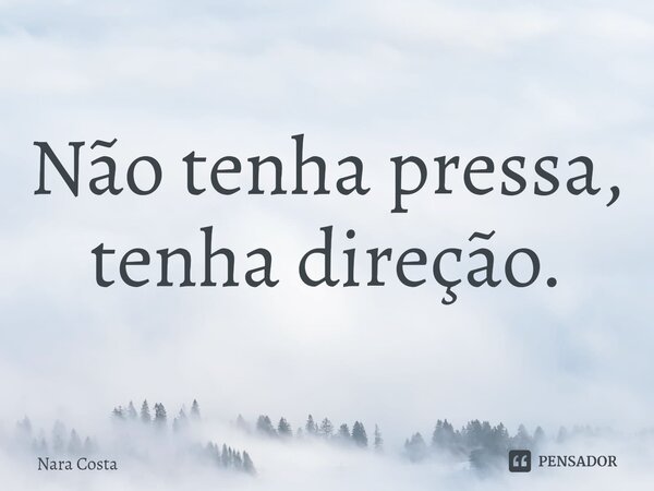 Não tenha pressa, tenha direção.⁠... Frase de Nara Costa.