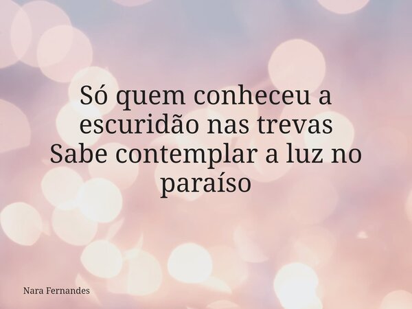 Só quem conheceu a escuridão nas trevas Sabe contemplar a luz no paraíso... Frase de Nara Fernandes.
