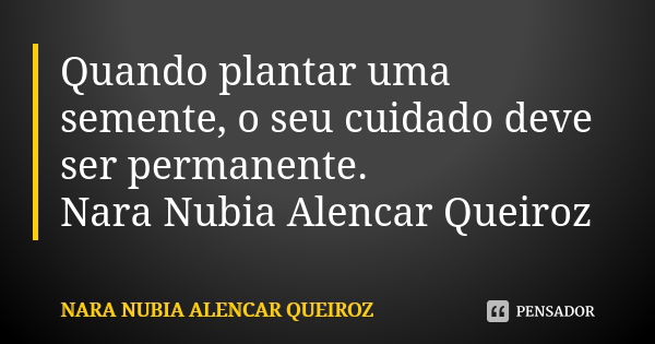 Quando plantar uma semente, o seu cuidado deve ser permanente. Nara Nubia Alencar Queiroz... Frase de Nara Nubia Alencar Queiroz.