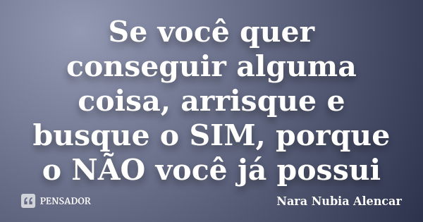 Se você quer conseguir alguma coisa, arrisque e busque o SIM, porque o NÃO você já possui... Frase de Nara Nubia Alencar.