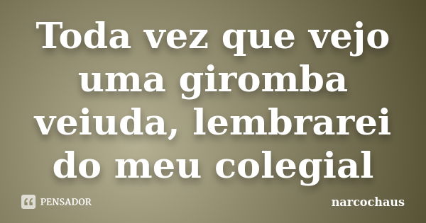 Toda vez que vejo uma giromba veiuda, lembrarei do meu colegial... Frase de narcochaus.