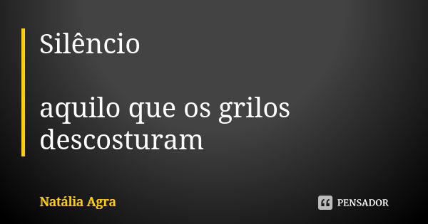 Silêncio aquilo que os grilos descosturam... Frase de Natália Agra.