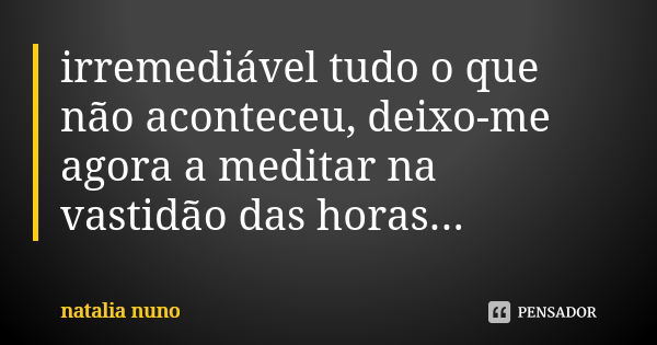 irremediável tudo o que não aconteceu, deixo-me agora a meditar na vastidão das horas...... Frase de natalia nuno.